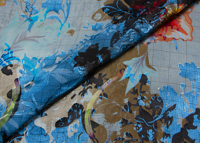 Фото ткани Ткань филькупе тип Etro, цвет - голубой и цветы