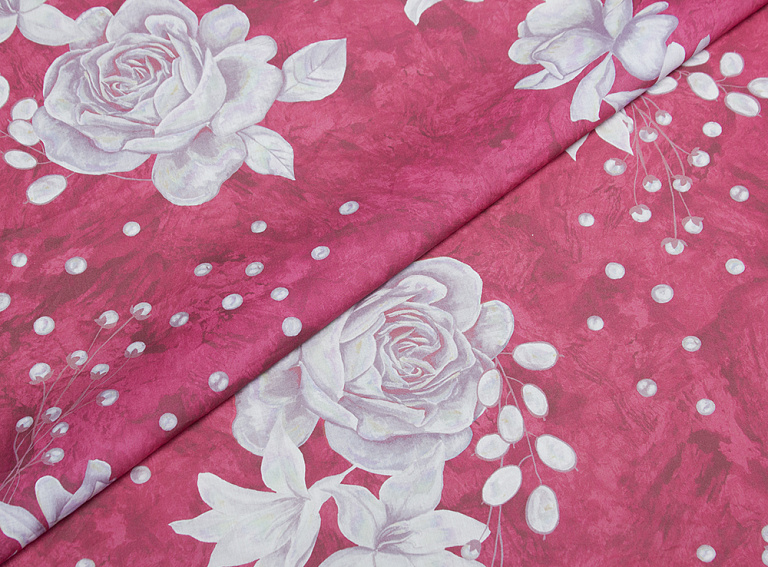 Фото ткани Хлопковая ткань тип Liberty, цвет - розовый и цветы