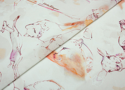 Фото ткани Шифон, цвет - молочный, бордовый, оранжевый, анималистический