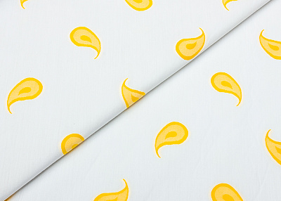 Фото ткани Хлопковая ткань с вышивкой, цвет - желтый, белый, пейсли