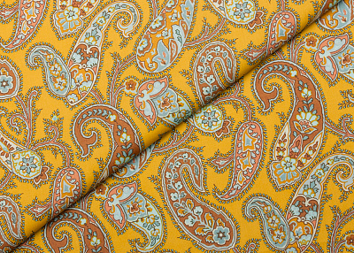Фото ткани Хлопковая ткань тип Etro, цвет - желтый, коричневый, голубой, пейсли