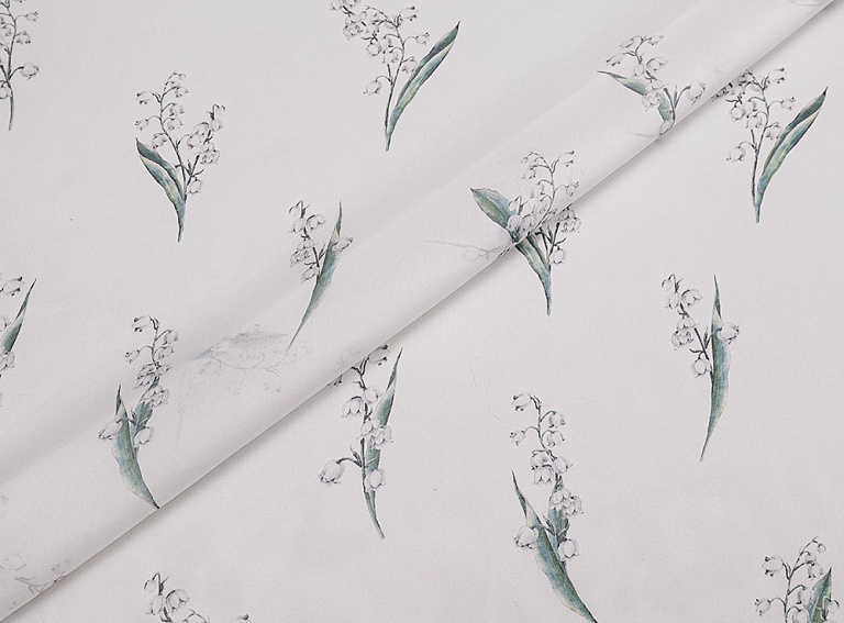 Фото ткани Шифон ландыши тип Dior, цвет - белый и цветы