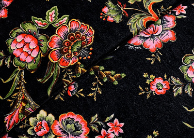 Фото ткани Бархат тип Valentino с рисунком, цвет - черный и цветы