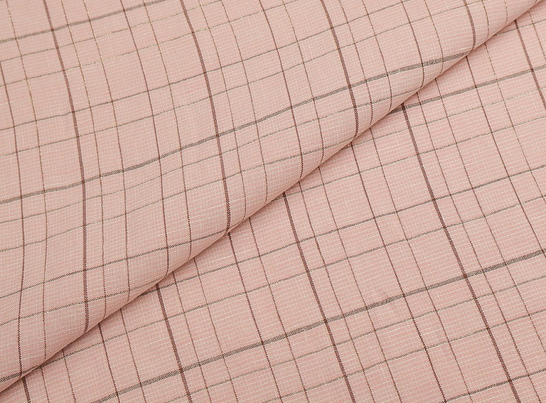 Фото ткани Льняная ткань тип Brunello Cucinelli с рисунком, цвет - розовый и клетка