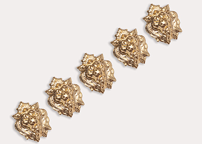 Фото ткани Пуговица металлическая голова льва, цвет - золотой