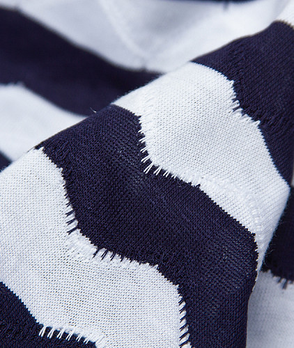 Трикотаж тип Missoni, цвет - синий, белый, полоска. Изображение 4