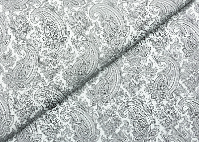Фото ткани Хлопковая ткань, цвет - белый, черный, пейсли