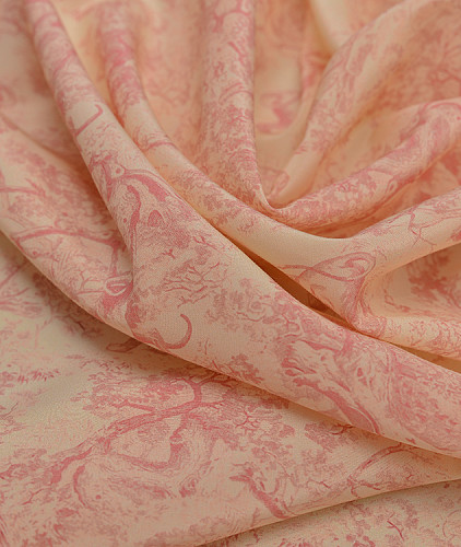 Натуральный шелк тип Dior рисунок Туаль-де-Жуи (Toile de Jouy), цвет - сливочный. Изображение 3