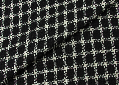 Фото ткани Шерстяная ткань тип Valentino, цвет - белый, черный, клетка
