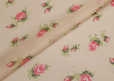 Фото ткани Шелковая органза с розами, цвет - бежевый и цветы