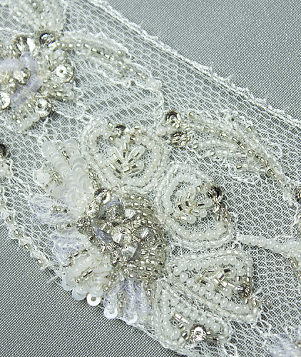 Кружево, цвет - серебро, молочный, цветы. Изображение 2