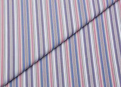 Фото ткани Хлопковая ткань, цвет - синий, розовый, белый, голубой, полоска