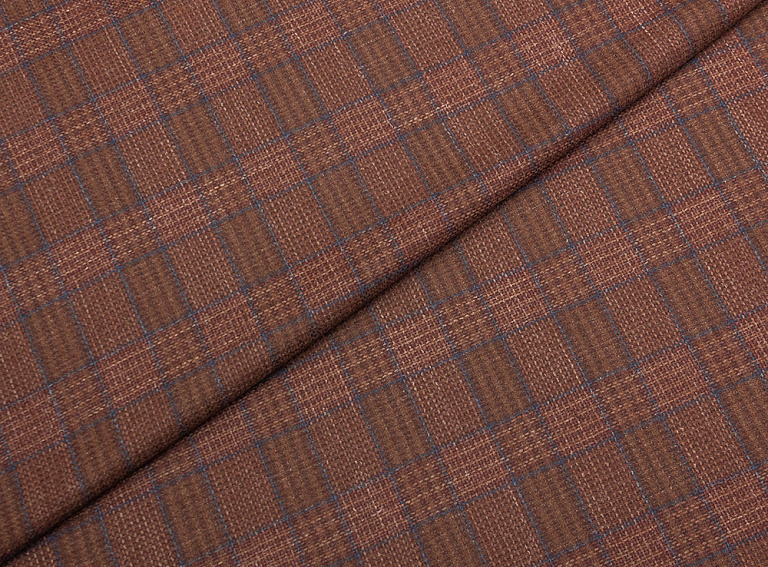 Фото ткани Шерстяная ткань с шелком в клетку, цвет - коричневый, терракотовый, клетка