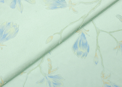 Фото ткани Натуральный шелк, цвет - мятный, синий, цветы