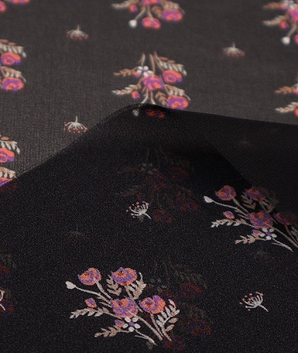 Шифон с цветами (купон) черный, цвет - черный. Изображение 2