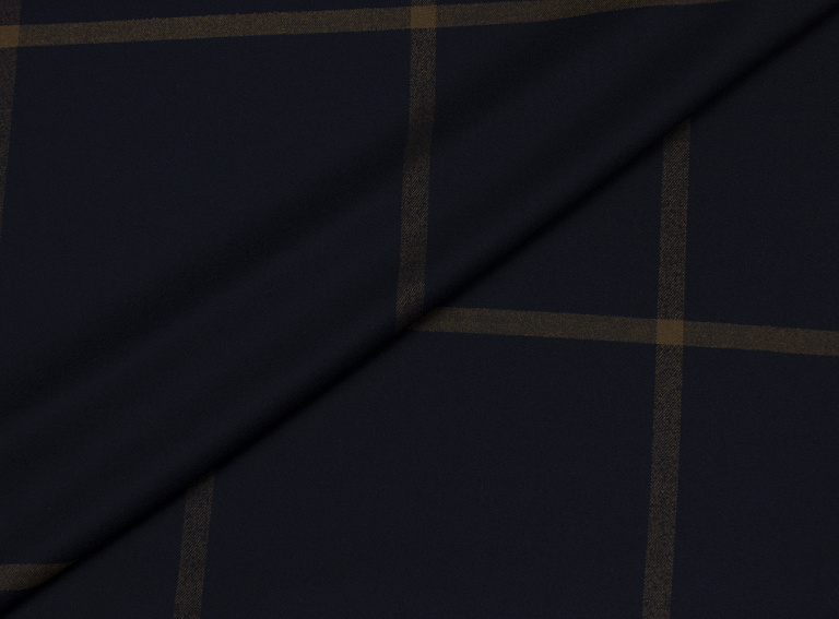Фото ткани Кашемир с шерстью тип Loro Piana (дубль), цвет - темно-синий и клетка