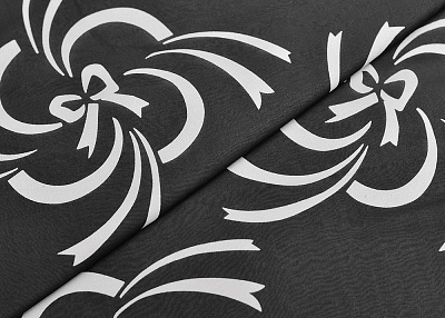 Фото ткани Шифон тип Chanel с бантами, цвет - черный с молочным