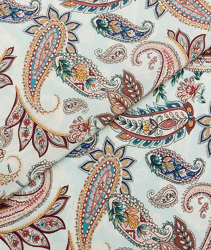 Натуральный шелк тип Etro, цвет - голубой, пейсли. Изображение 1