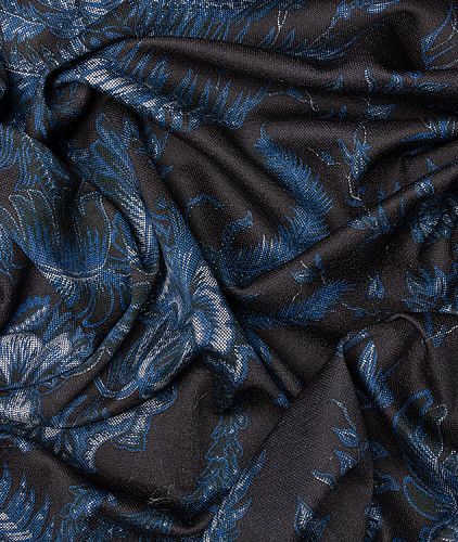 Хлопковый трикотаж тип Etro (купон), цвет - синий, черный, цветы. Изображение 3