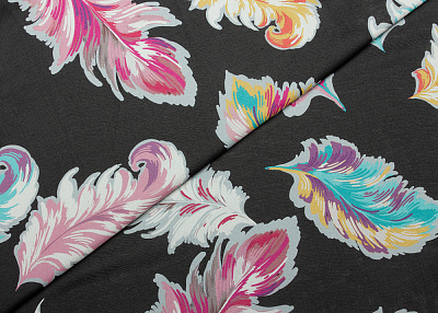 Фото ткани Шифон тип Chanel с перьями, цвет - черный