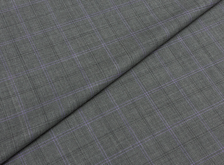 Фото ткани Шерстяная ткань тип Ermenegildo Zegna в клетку, цвет - серый, сиреневый