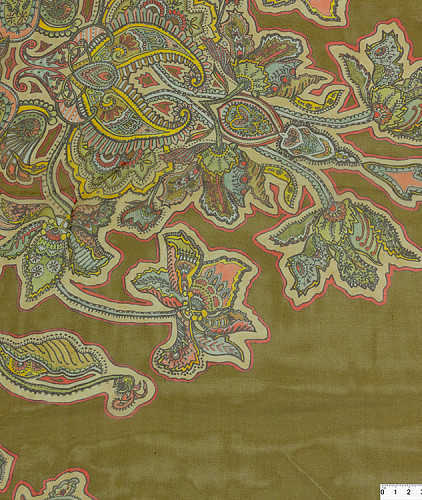 Шифон с рисунком (купон) тип Etro, цвет - хаки, пейсли. Изображение 6