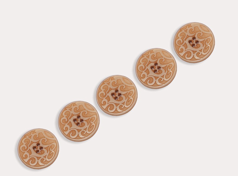 Фото ткани Пуговица круглая с узором (пластик), цвет - бежевый