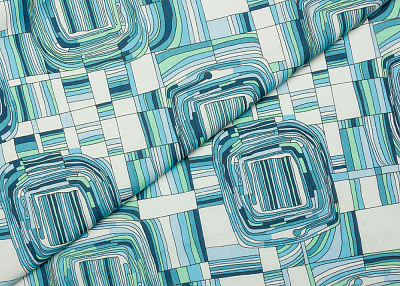 Фото ткани Хлопковая ткань с рисунком, цвет - синий, белый, бирюзовый