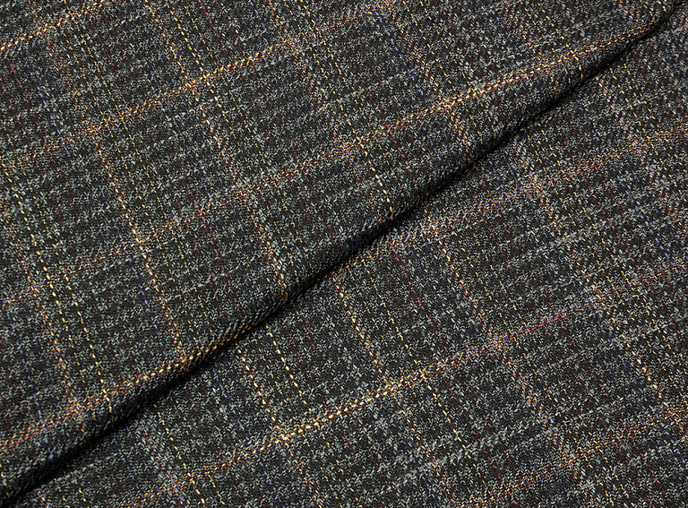 Фото ткани Шерстяная ткань с шелком тип Loro Piana с рисунком, цвет - клетка, антрацит