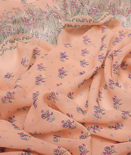 Шифон тип Valentino с рисунком (купон), цвет - персиковый и цветы. Изображение 3