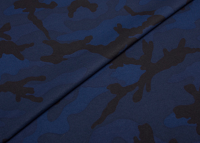 Фото ткани Хлопковый трикотаж, цвет - синий и черный, милитари (КУПОН)