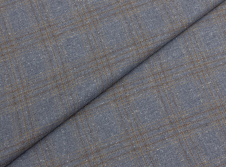 Фото ткани Шерстяная ткань с шелком в клетку, цвет - синий