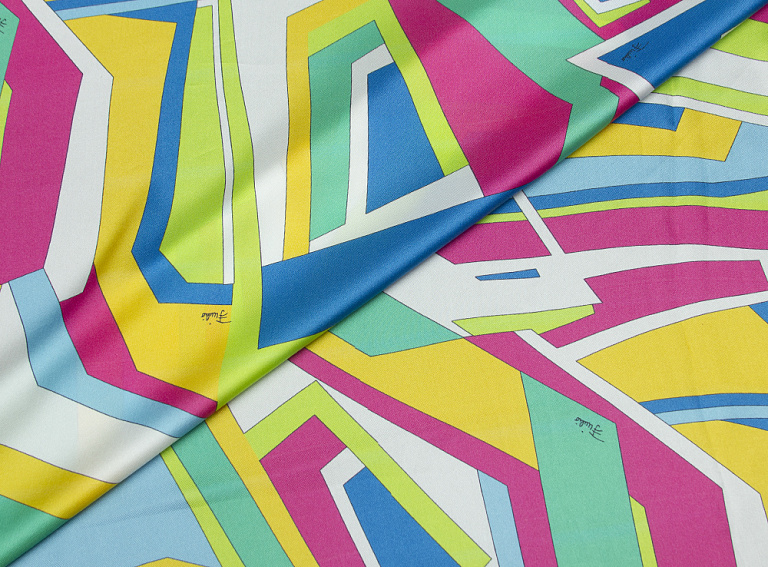 Фото ткани Натуральный шелк тип Pucci с рисунком, цвет - разноцветный