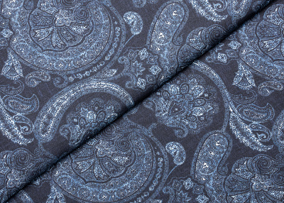 Фото ткани Хлопковая ткань, цвет - синий, темно-синий, пейсли