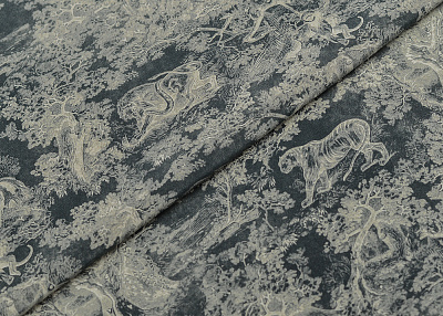 Фото ткани Натуральный шелк тип Dior с принтом Туаль-де-Жуи, цвет - черный с зеленым подтоном