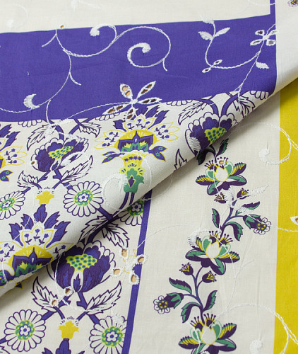Хлопковое шитье тип Etro, цвет - фиолетовый, желтый, белый, зеленый. Изображение 1