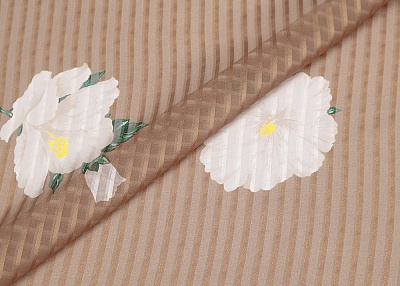 Фото ткани Шифон тип Valentino с рисунком, цвет - бежевый, полоска, цветы