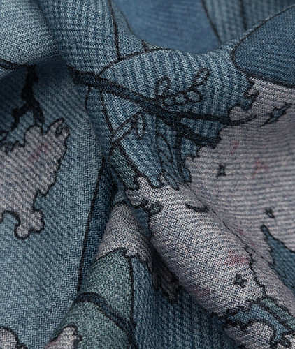Кашемировый палантин тип Loro Piana с рисунком, цвет - синий. Изображение 4