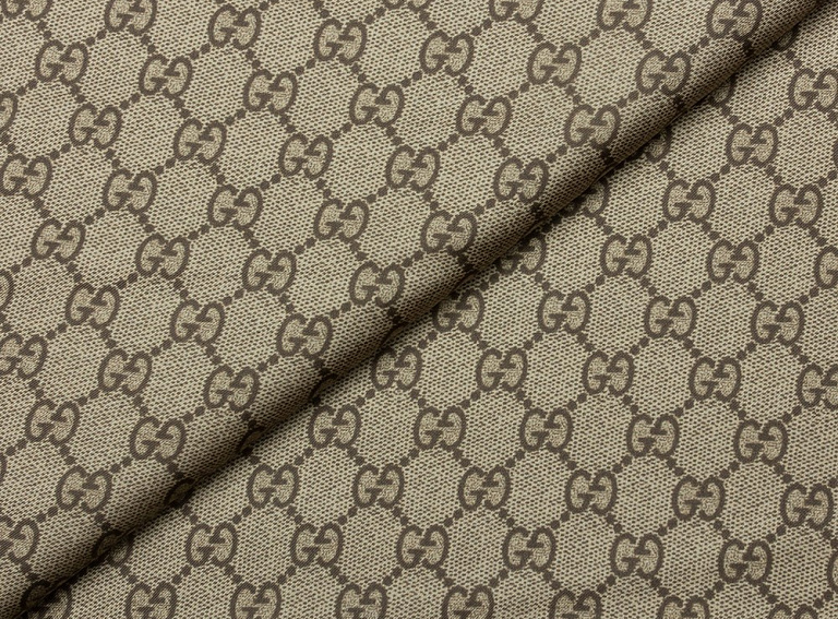 Фото ткани Натуральный шелк с рисунком тип Gucci, цвет - бежево-коричневый