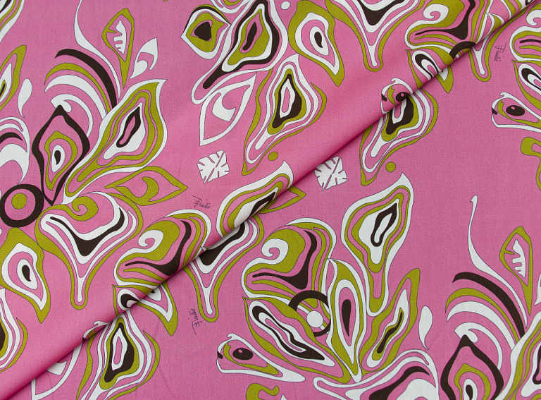 Фото ткани Хлопковая ткань тип Pucci с рисунком, цвет - розовый