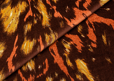 Фото ткани Велюр с рисунком, цвет - коричневый, оранжевый, горчица