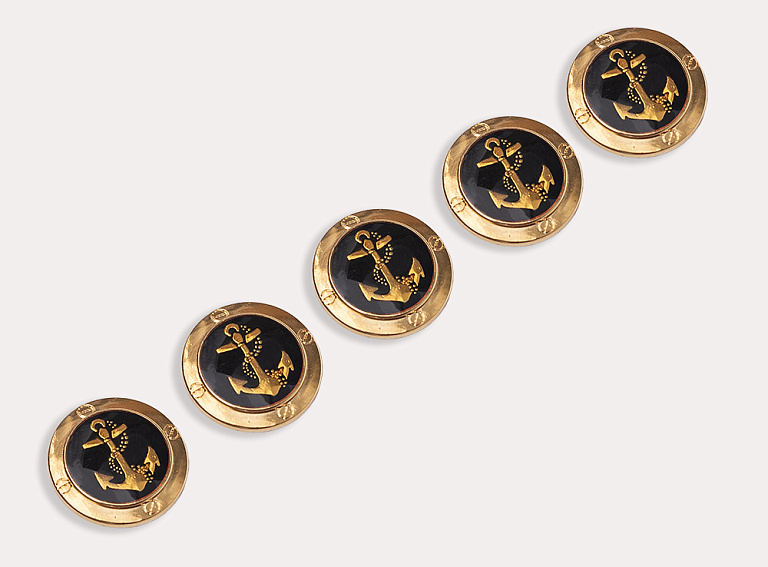 Фото ткани Пуговица круглая с якорем (пластик), цвет - черный и золотой