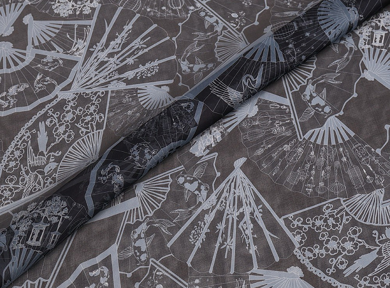 Фото ткани Шифон с веером, цвет - темно-синий