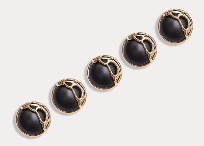 Фото ткани Пуговица круглая металлическая, цвет - черный и золотой