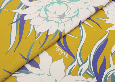 Фото ткани Хлопковая ткань тип Valentino с цветами, цвет - желтый