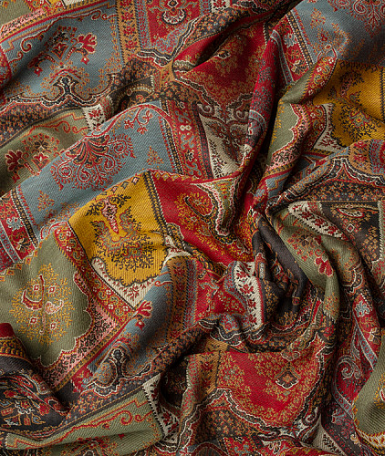 Шерстяной жаккард (гобелен) тип Etro с рисунком, цвет - желтый, красный, голубой. Изображение 3