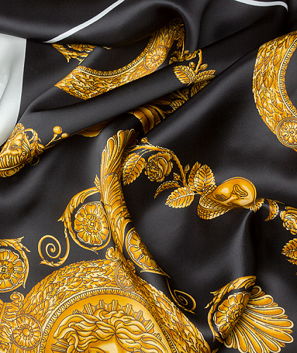Вискоза тип Versace с рисунком (купон), цвет - желтый и черный. Изображение 3