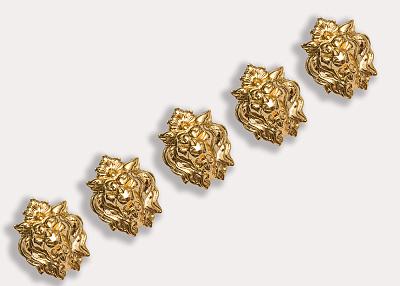 Фото ткани Пуговица голова льва (большая) металлическая, цвет - золотой