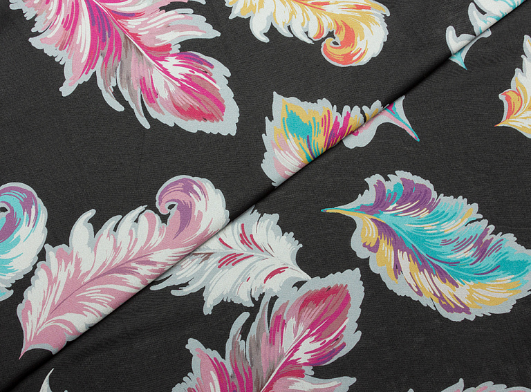 Фото ткани Шифон тип Chanel с перьями, цвет - черный