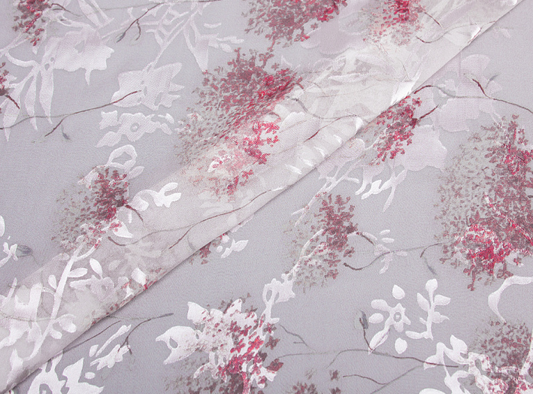 Фото ткани Шелк-шифон, цвет - розовый, светло-розовый, цветы